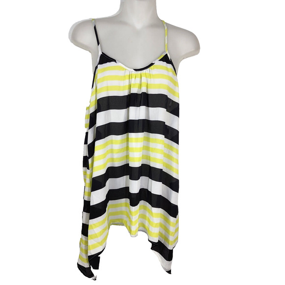 Studio Y Womens Tank Top Large Racerback Spaghetti Straps Striped Handkerchief - Picture 1 of 9